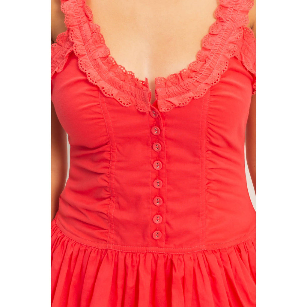 Coral Ruffle Mini Dress