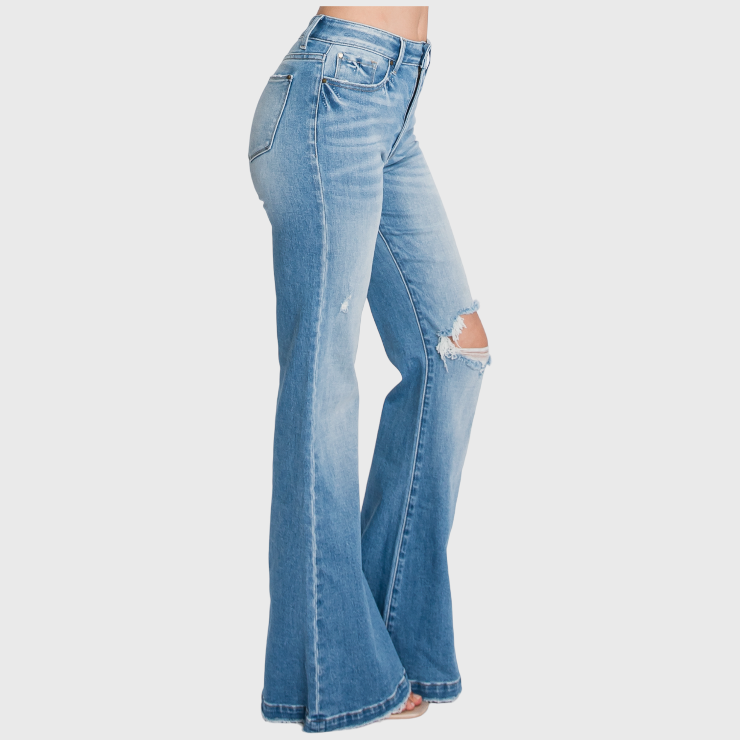 Distressed High Rise Flare Jean