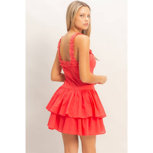 Coral Ruffle Mini Dress