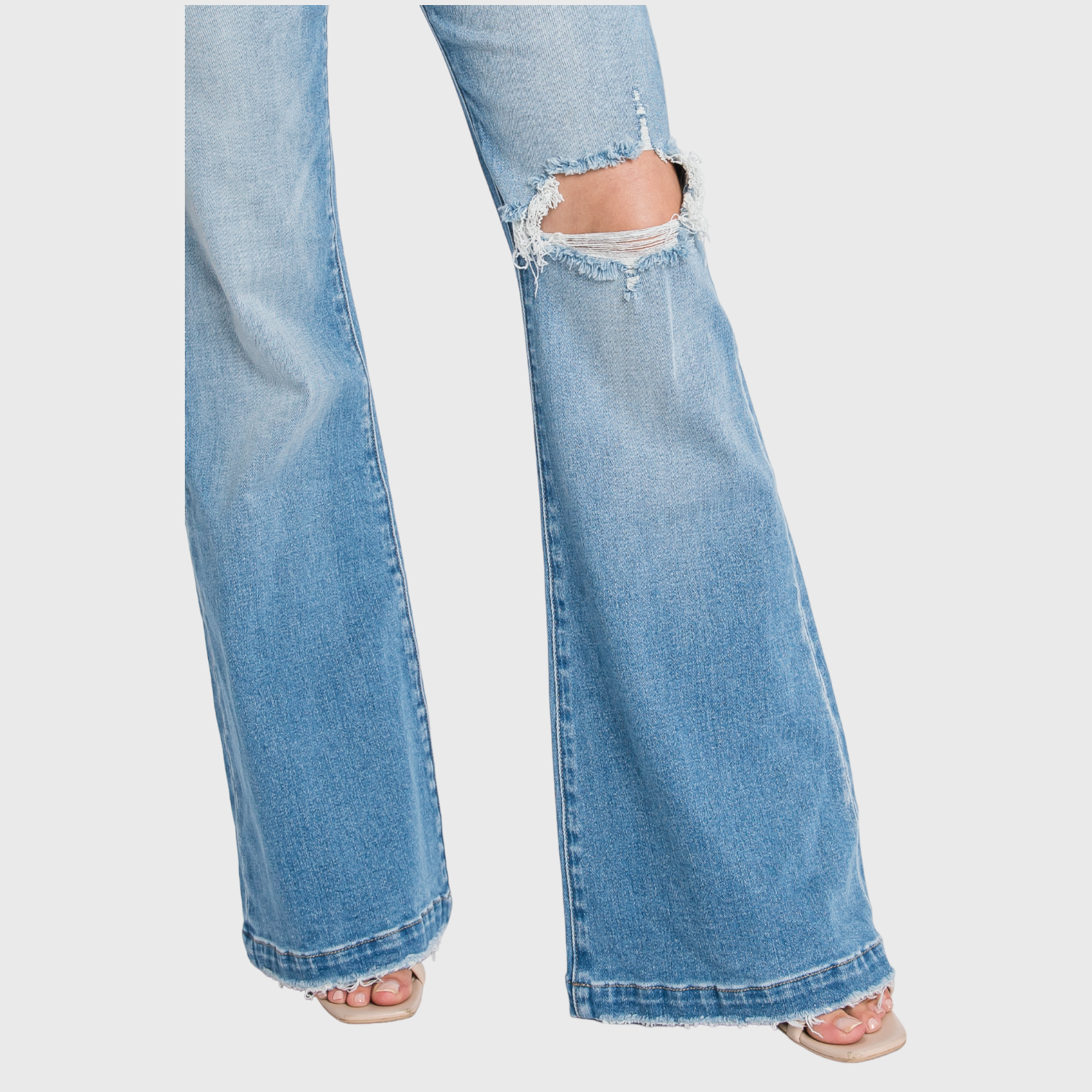 Distressed High Rise Flare Jean