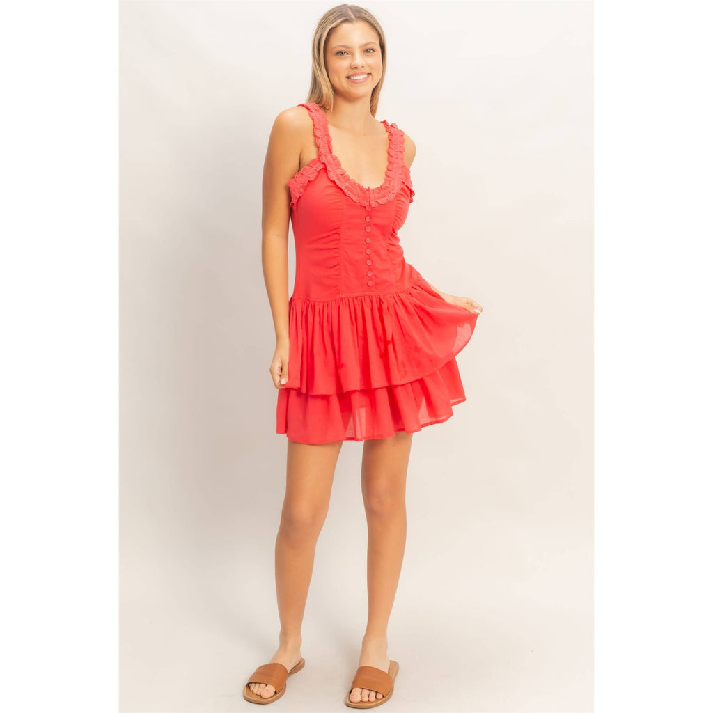 Coral Ruffle Mini Dress