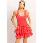 Coral Ruffle Mini Dress