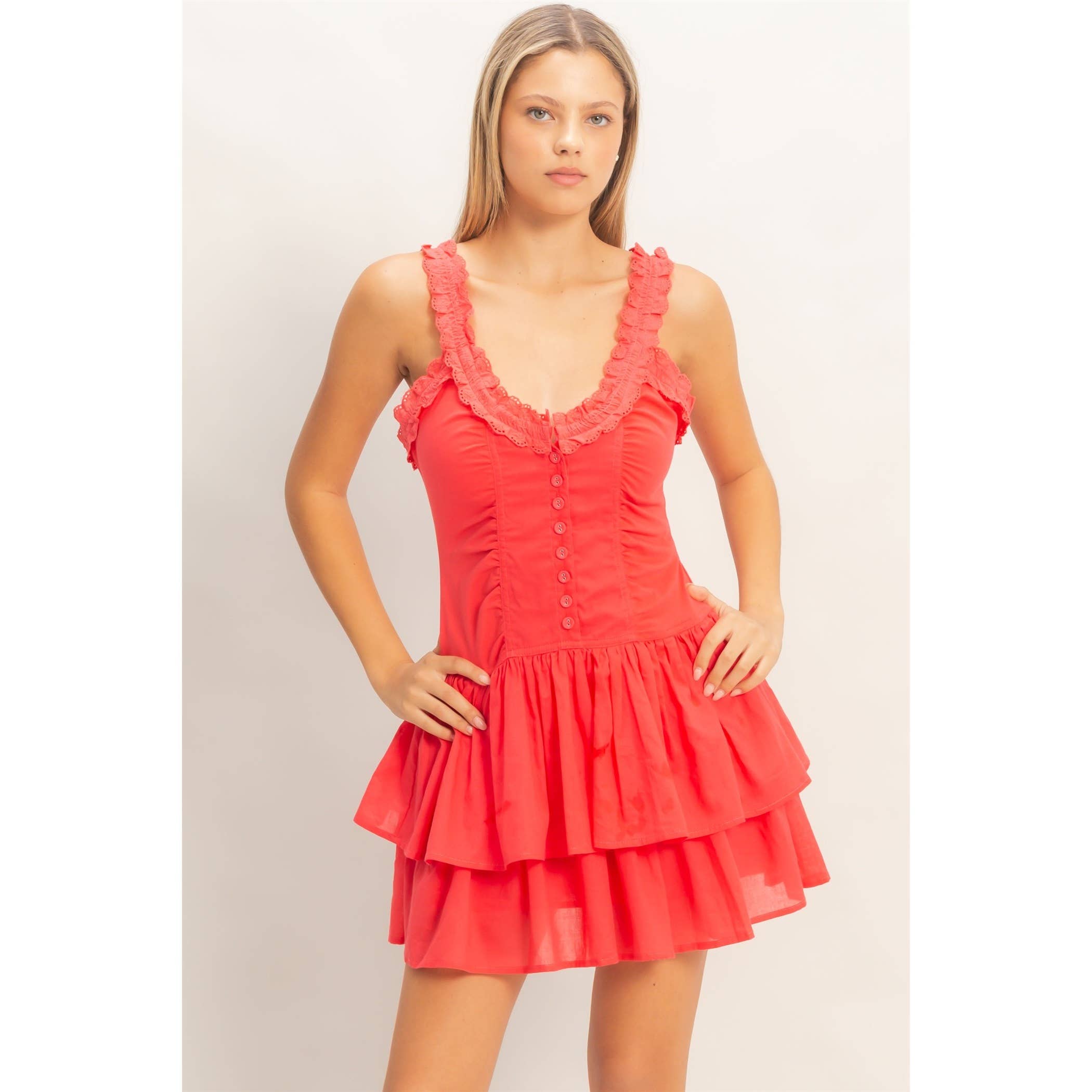 Coral Ruffle Mini Dress