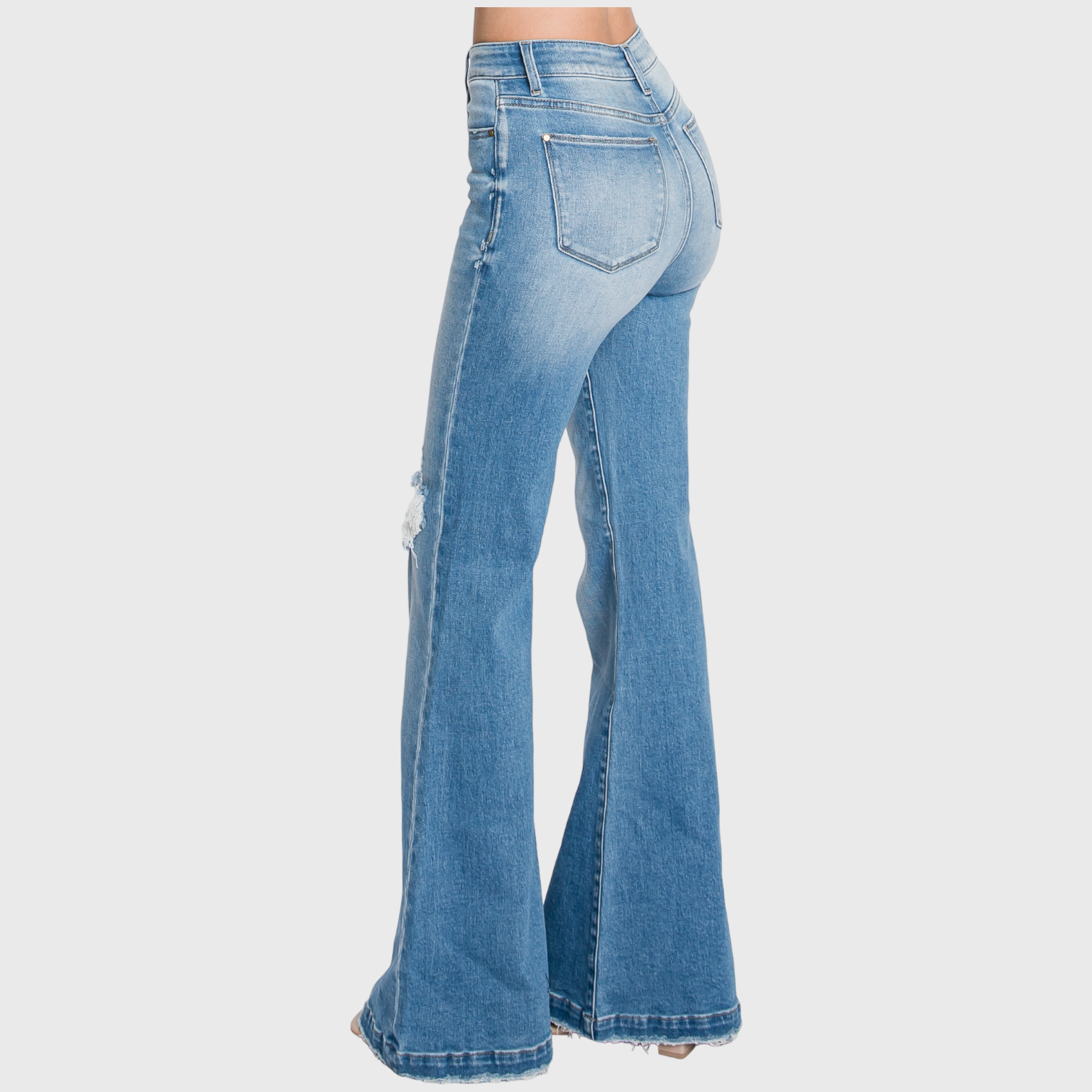 Distressed High Rise Flare Jean